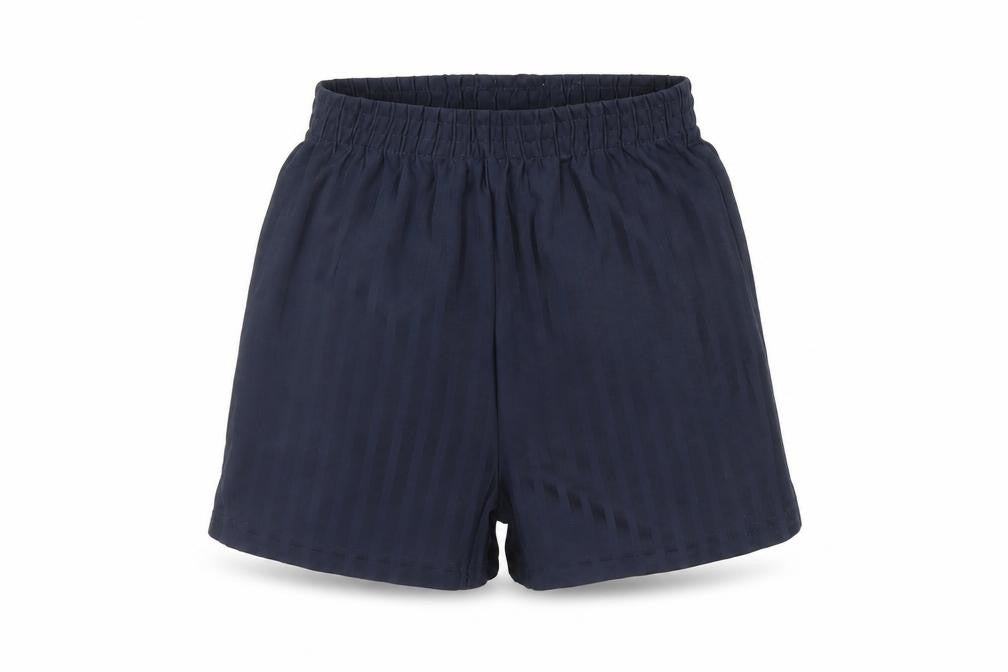 Front view of Tu boys’ blue striped sweat shorts, size 6, years