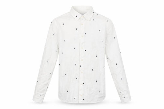 Front view of Marks & Spencer boys’ white geometric basic button-up, size 12-13, years