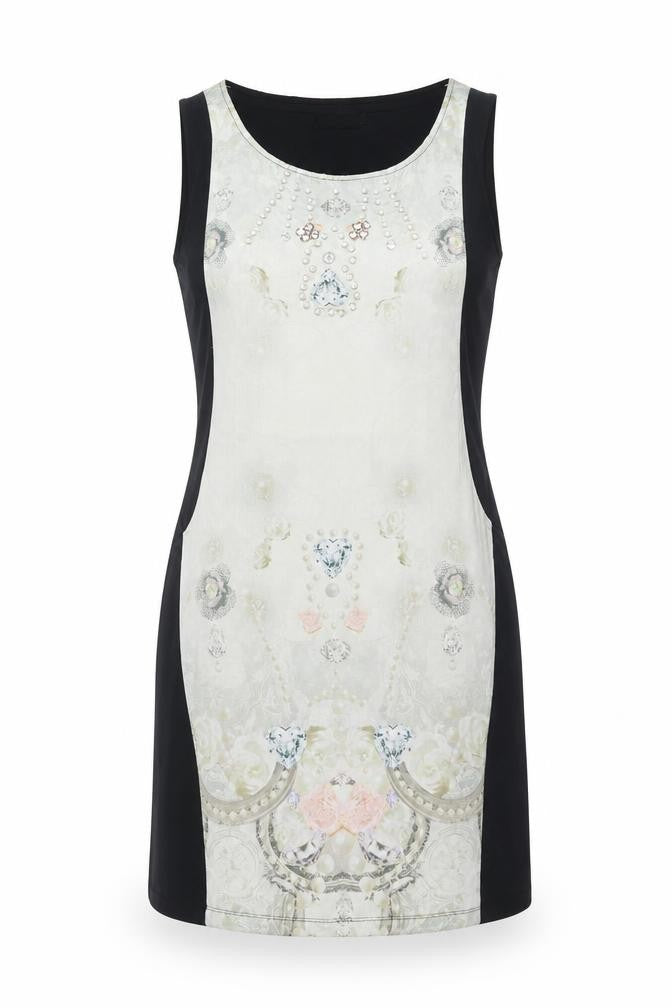Front view of Cream women’s black a-line, size S