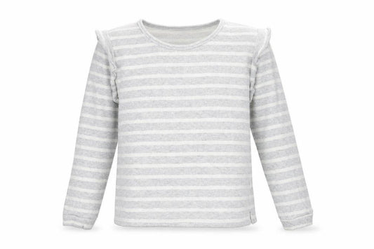 Front view of Papaya women’s grey striped jumper, size UK 12