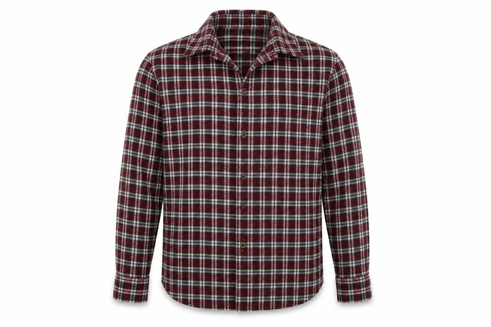 Front view of Jachs MFG men’s red check button-up, size L