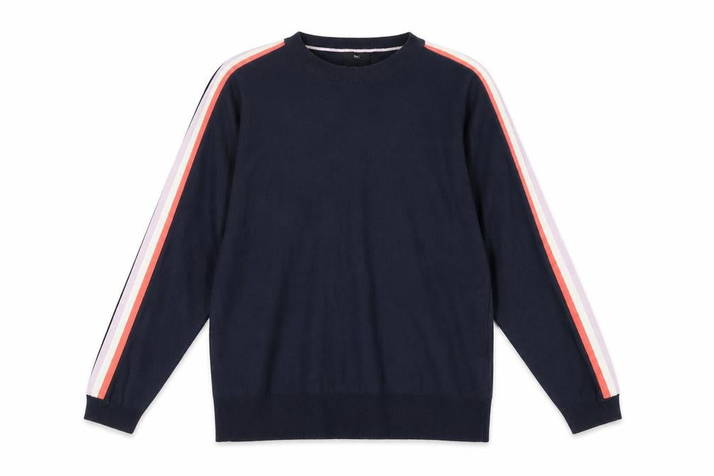 Front view of M&Co women’s blue striped jumper, size UK 12