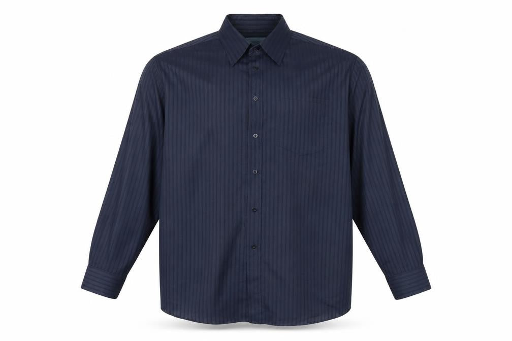 Front view of Greenwoods men’s blue button-up, size XL