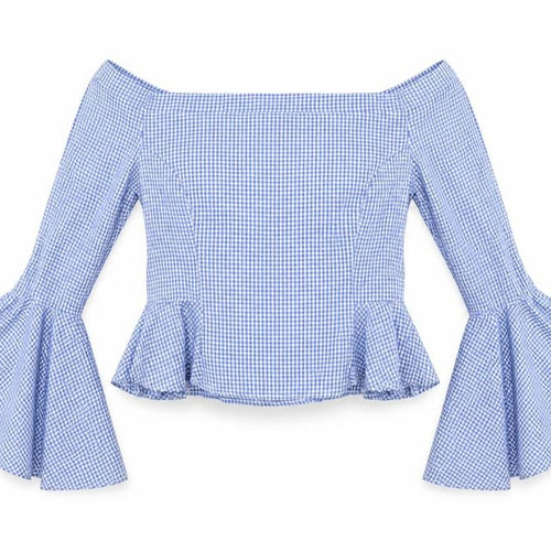 Boohoo Womens Blue Check  Basic Blouse Size 10