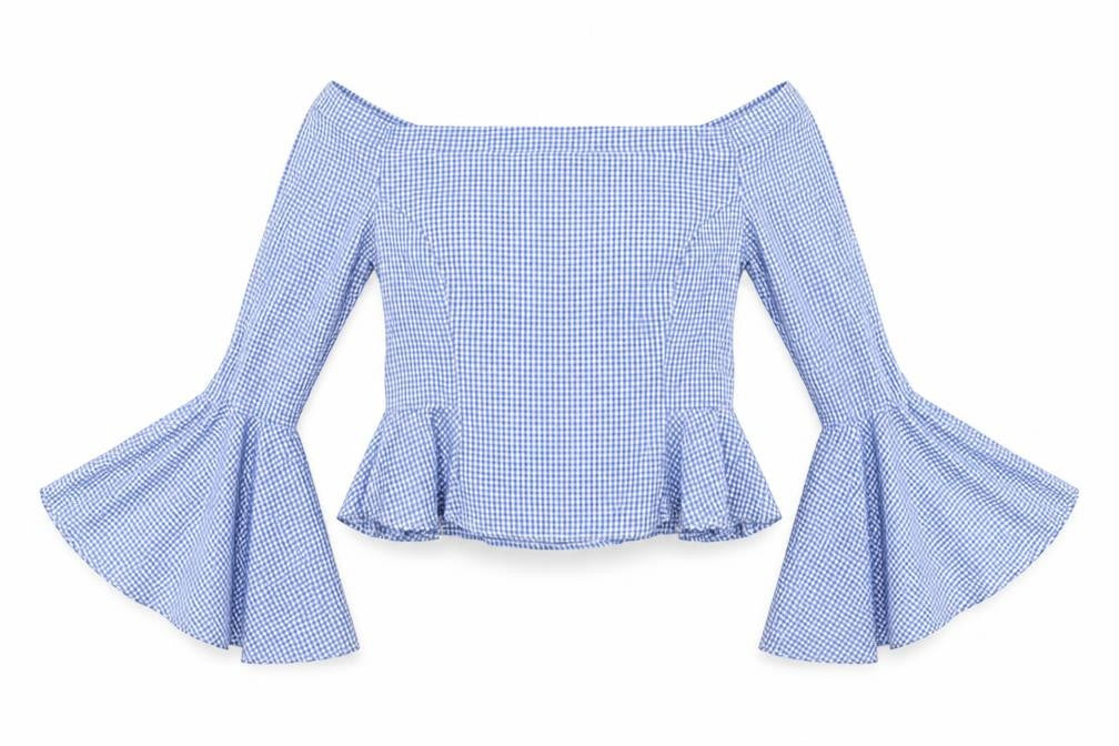 Boohoo Womens Blue Check  Basic Blouse Size 10