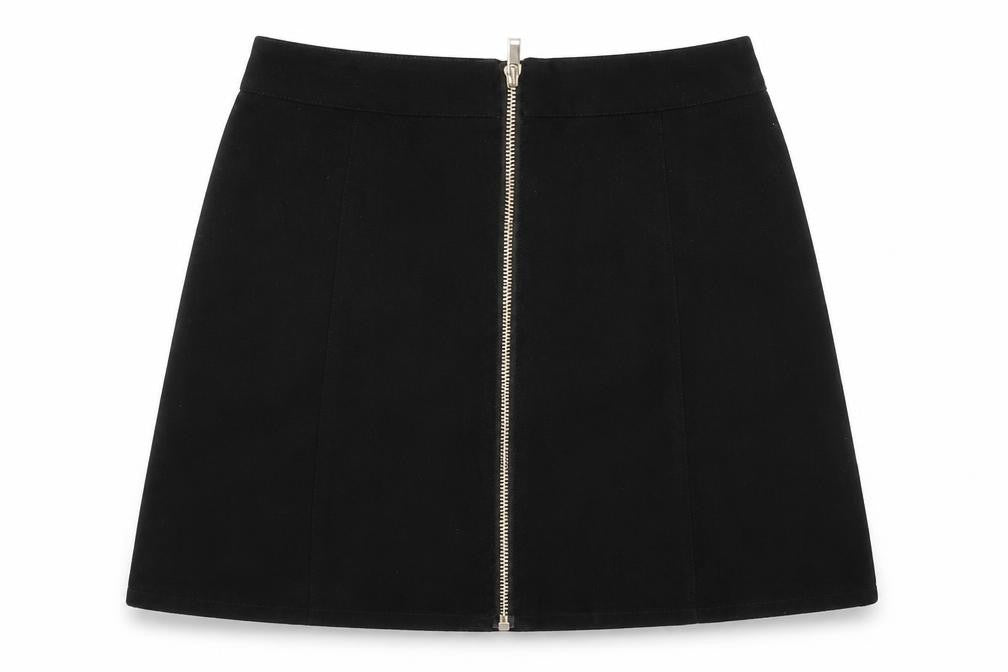 Front view of H&M women’s black mini skirt, size UK 8