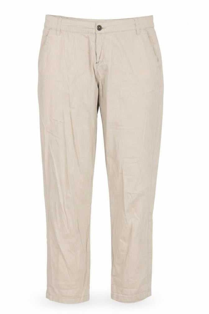 Front view of Yessica women’s beige trousers, size UK 12, 28-inch leg
