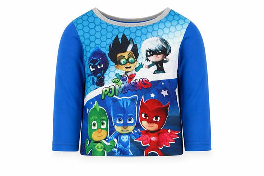 Front view of Preworn boys’ blue geometric babydoll pyjama top, size 18-24, months