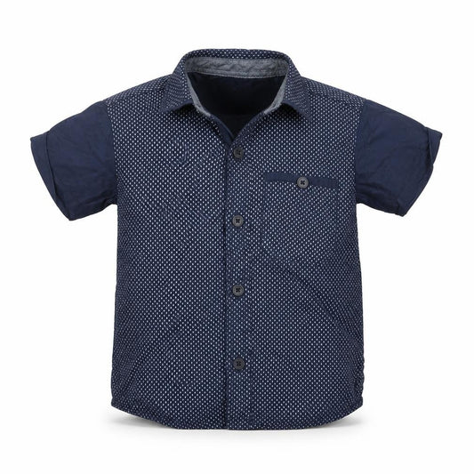 Front view of Rebel boys’ blue basic button-up, size 2-3, years