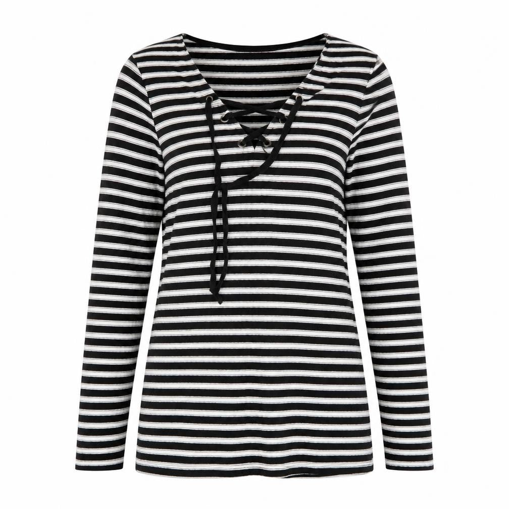 Front view of Papaya women’s black striped jumper, size UK 14