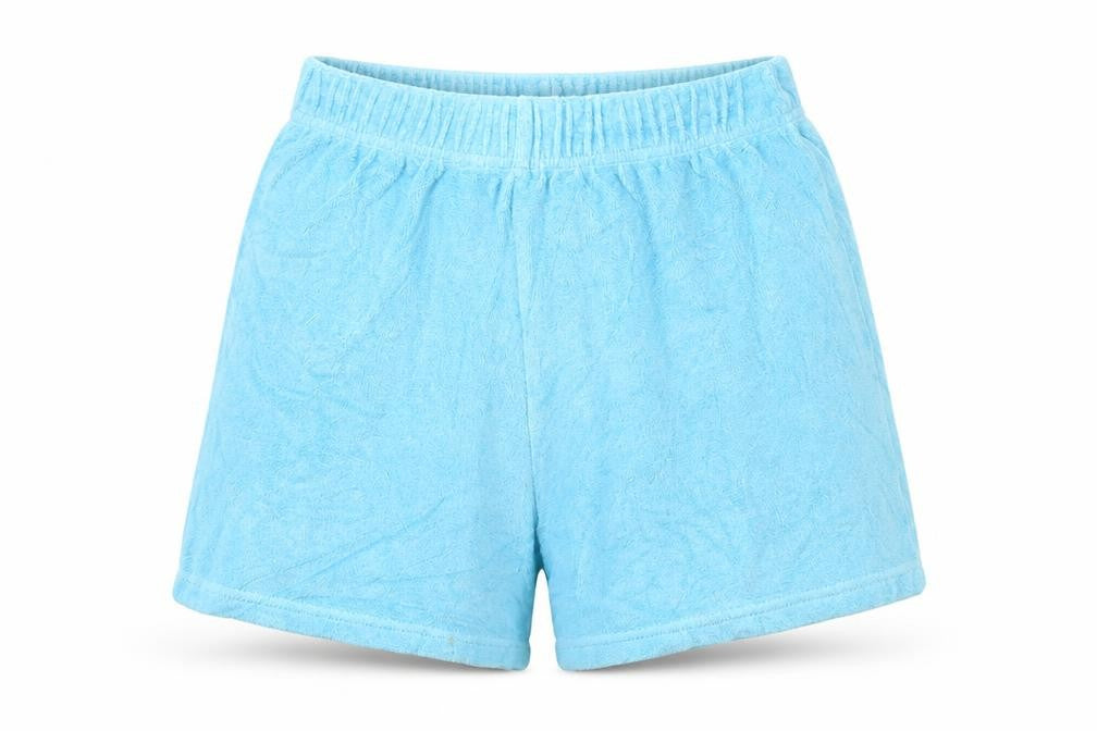 Front view of Next women’s blue flannel sweat shorts, size UK 8