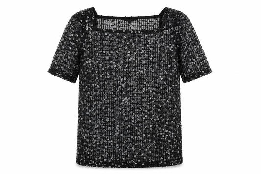 Front view of Next women’s black mesh basic t-shirt, size UK 6