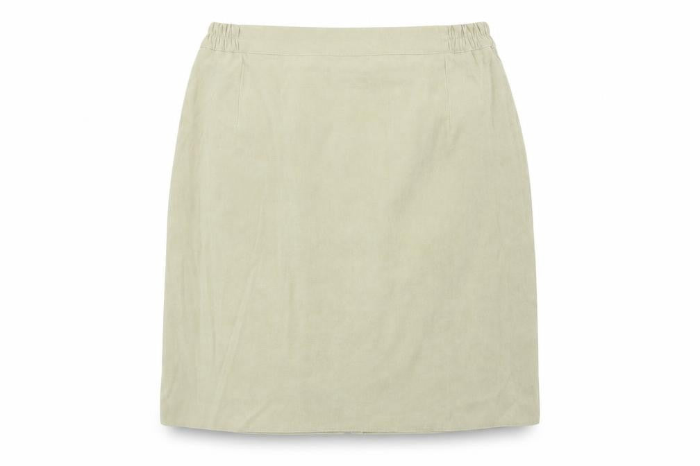 Front view of Preworn women’s beige a-line skirt, size UK 30, in
