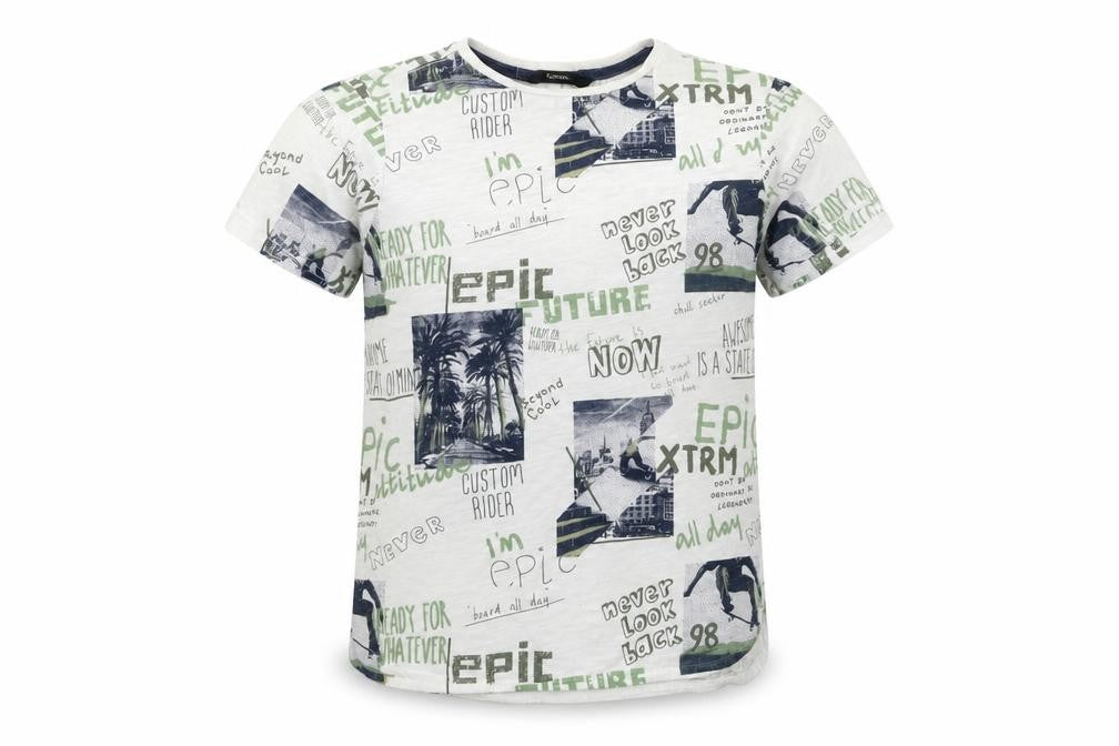 Front view of George boys’ white geometric basic t-shirt, size 8-9, years
