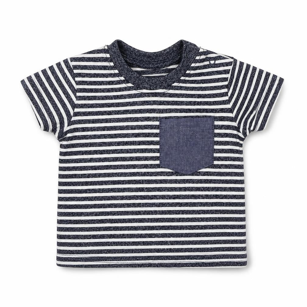 Front view of Primark boys’ multicoloured striped basic t-shirt, size 0-3, months