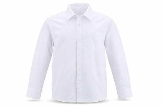 Front view of Marks & Spencer boys’ white basic button-up, size 5-6, years - school
