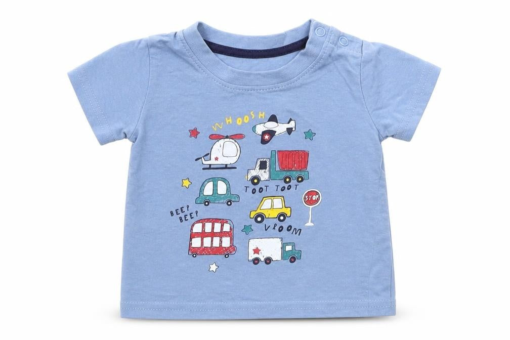 Front view of Primark Baby Blue Basic T-Shirt, size 3-6, Months