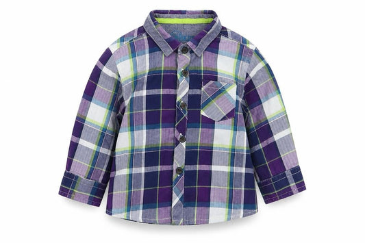 Front view of Debenhams boys’ multicoloured check basic button-up, size 6-9, months
