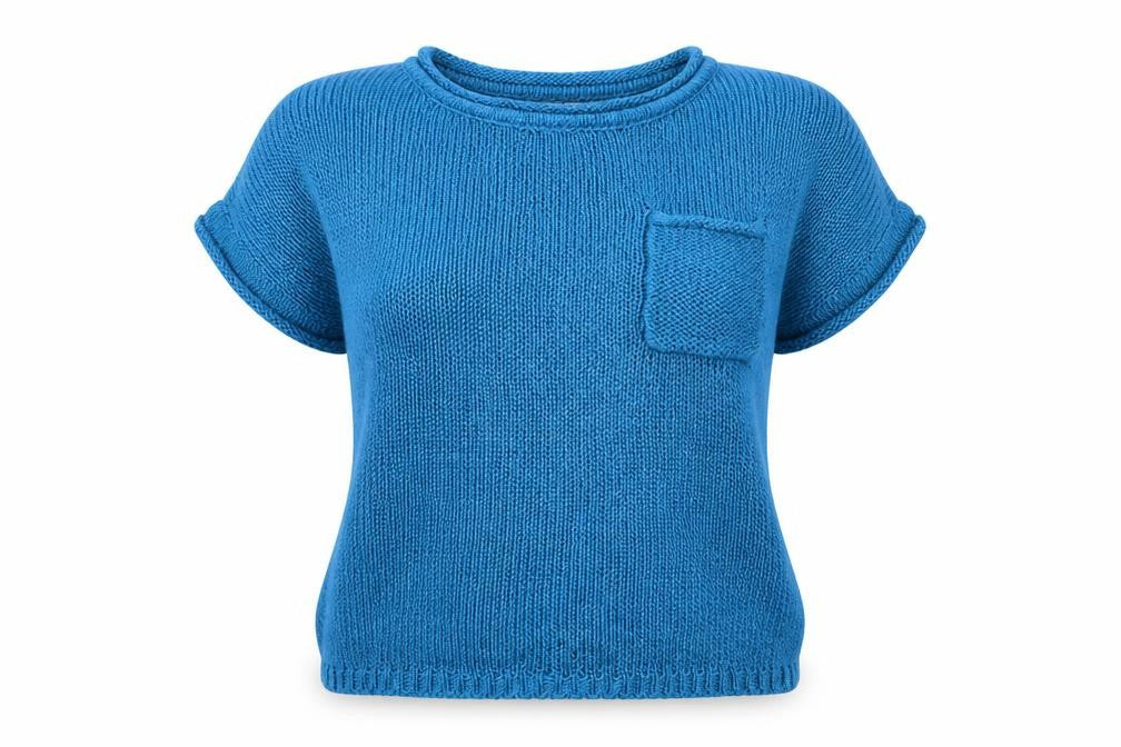 Front view of New Look women’s blue knit jumper, size UK 8