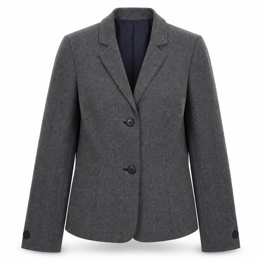Front view of Marks & Spencer women’s blue spotted jacket blazer, size UK 12