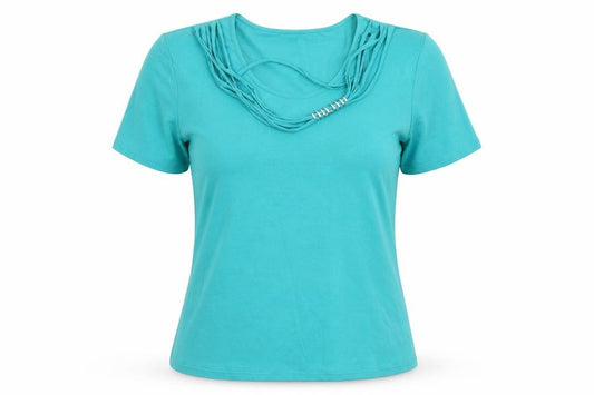 Front view of Dorisstreich women’s green basic t-shirt, size UK 12