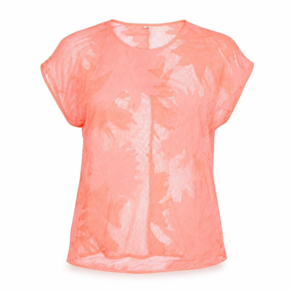Front view of F&F women’s orange floral basic t-shirt, size M