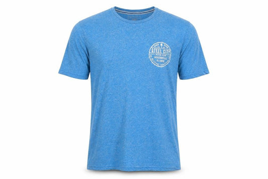 Front view of F&F men’s blue t-shirt, size L