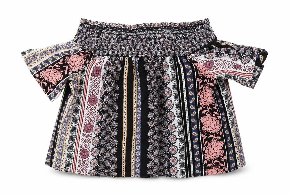 Topshop Womens Black Floral  Cropped Blouse Size 10