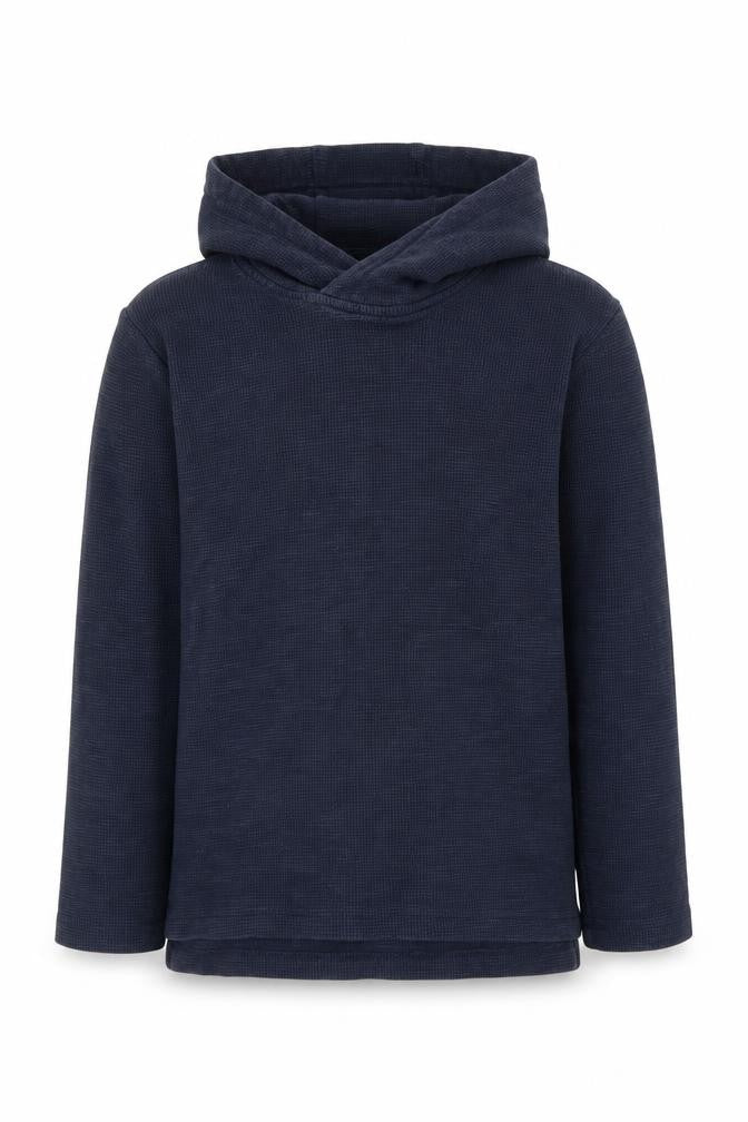 Front view of Next boys’ blue pullover hoodie, size 8, years