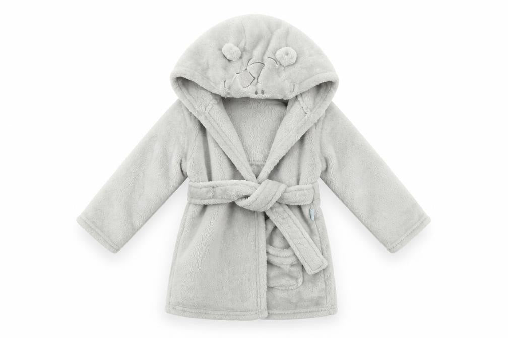 Front view of F&F Baby Grey Geometric Babydoll Robe, size 12-18, Months