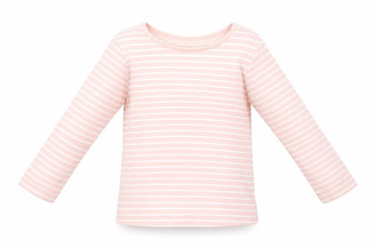 Front view of F&F Baby Pink Striped Basic T-Shirt, size 12-18, Months