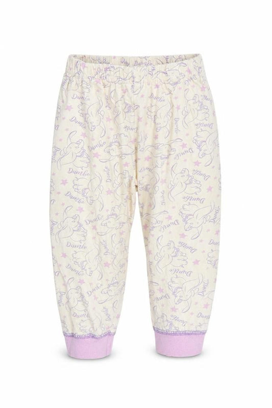 Front view of Disney Baby Purple Geometric Cropped Trousers, size 12-18, Months