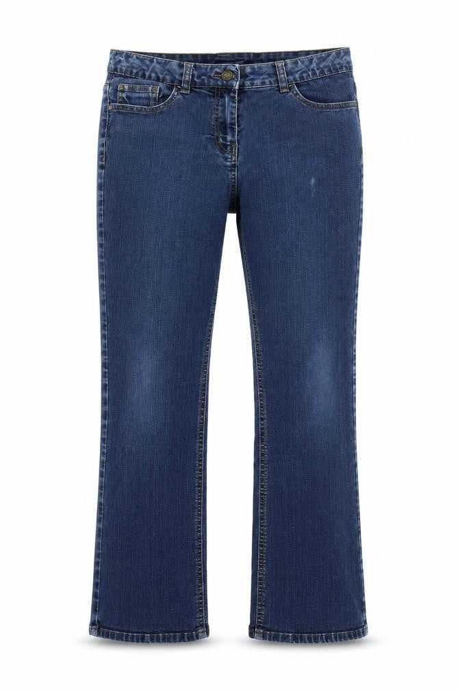 Front view of The Collection women’s blue straight jeans, size UK 12, 27-inch leg
