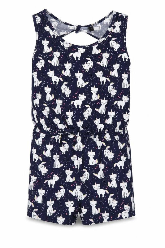 Picapino Girls Blue Animal Print  Playsuit One-Piece Size 6 Years  - Cat