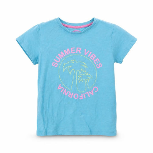 Front view of Matalan girls’ blue basic t-shirt, size 8, years