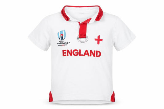 Front view of Rugby World Cup 2019 girls’ white basic polo, size 7-8, years - england