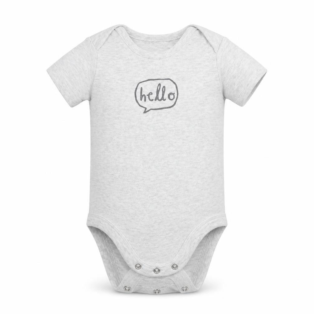 Front view of Tu Baby Grey Babygrow One-Piece, size 6-9, Months