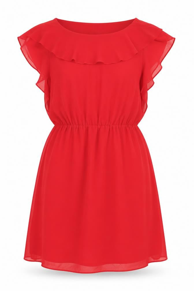 Front view of H&M women’s red rayon a-line, size UK 10