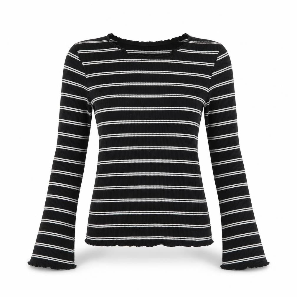 Front view of New Look women’s black striped jumper, size UK 8