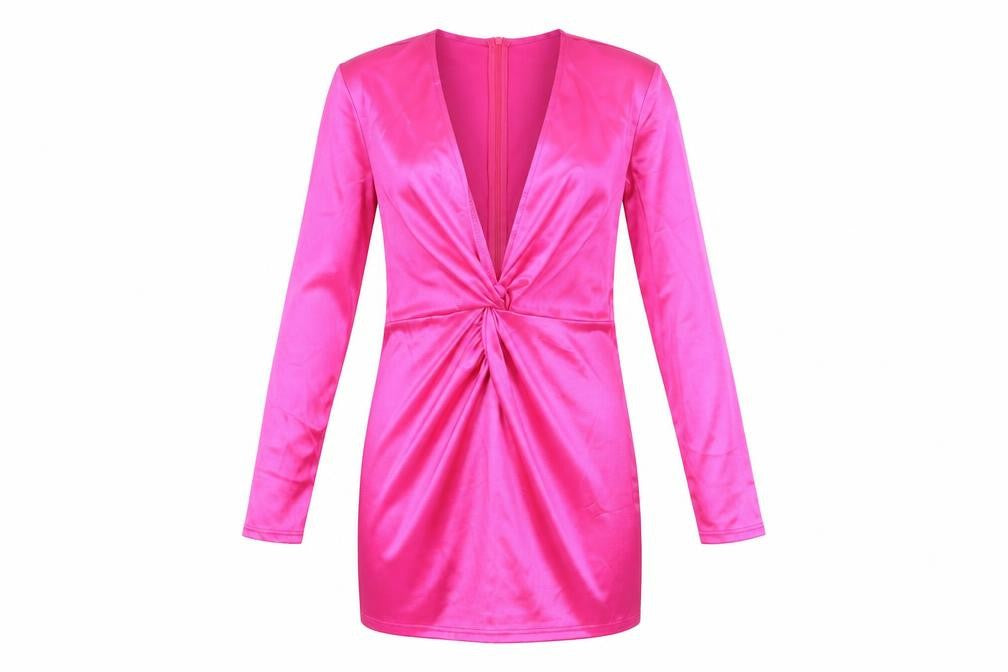 Front view of Misspap women’s pink slip dress, size UK 8