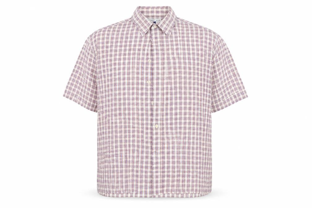 Front view of Purple Flag men’s multicoloured check button-up, size XL
