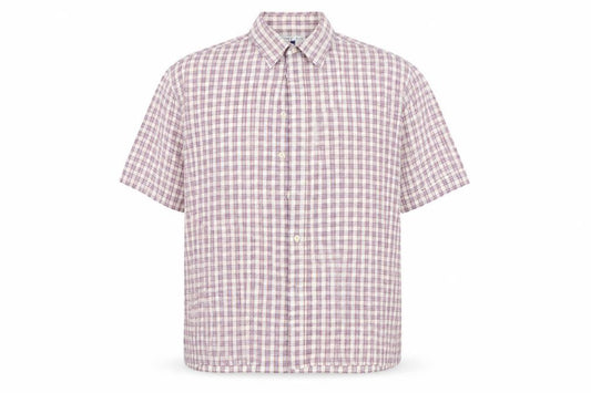 Front view of Purple Flag men’s multicoloured check button-up, size XL