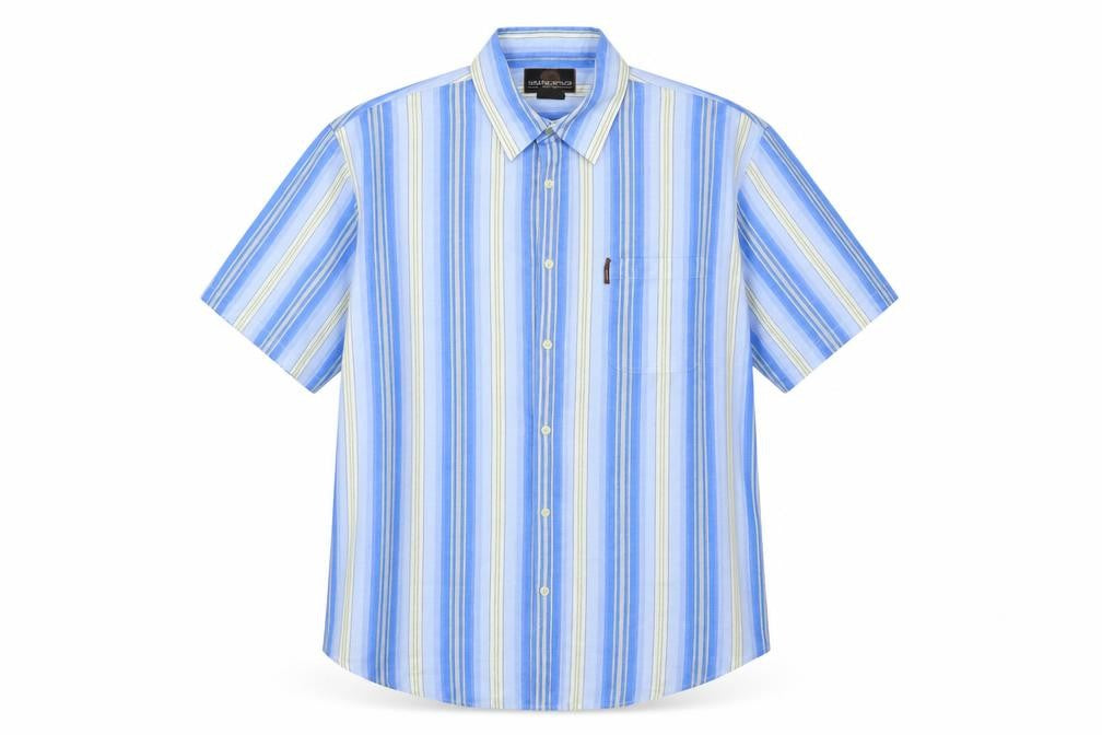 Front view of Weatherproof men’s blue striped button-up, size XL
