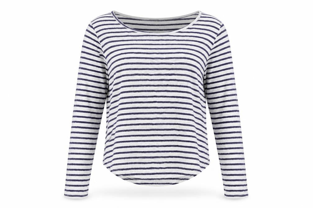 Front view of H&M women’s multicoloured striped jumper, size M