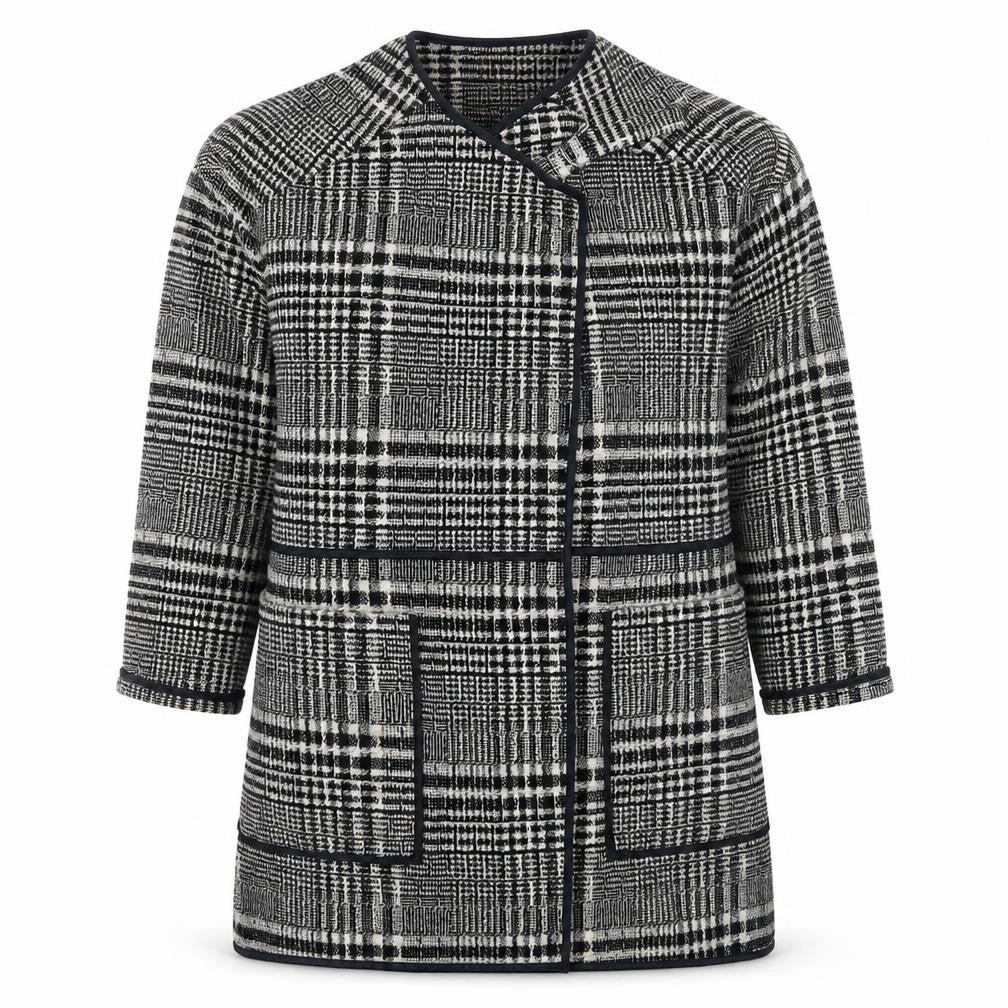 Front view of Atmosphere women’s grey check jacket coatigan, size UK 12