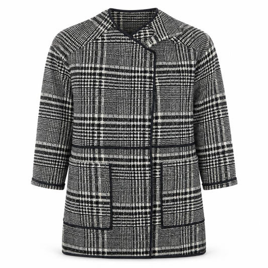Front view of Atmosphere women’s grey check jacket coatigan, size UK 12