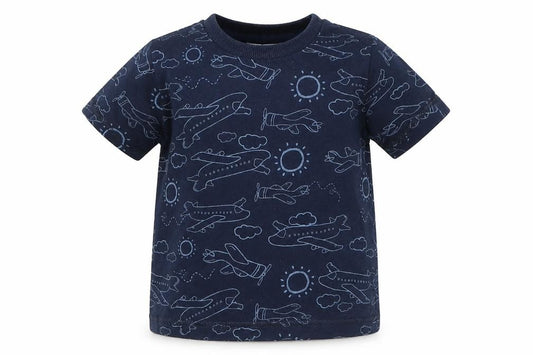 Front view of Very boys’ blue basic t-shirt, size 12-18, months - planes