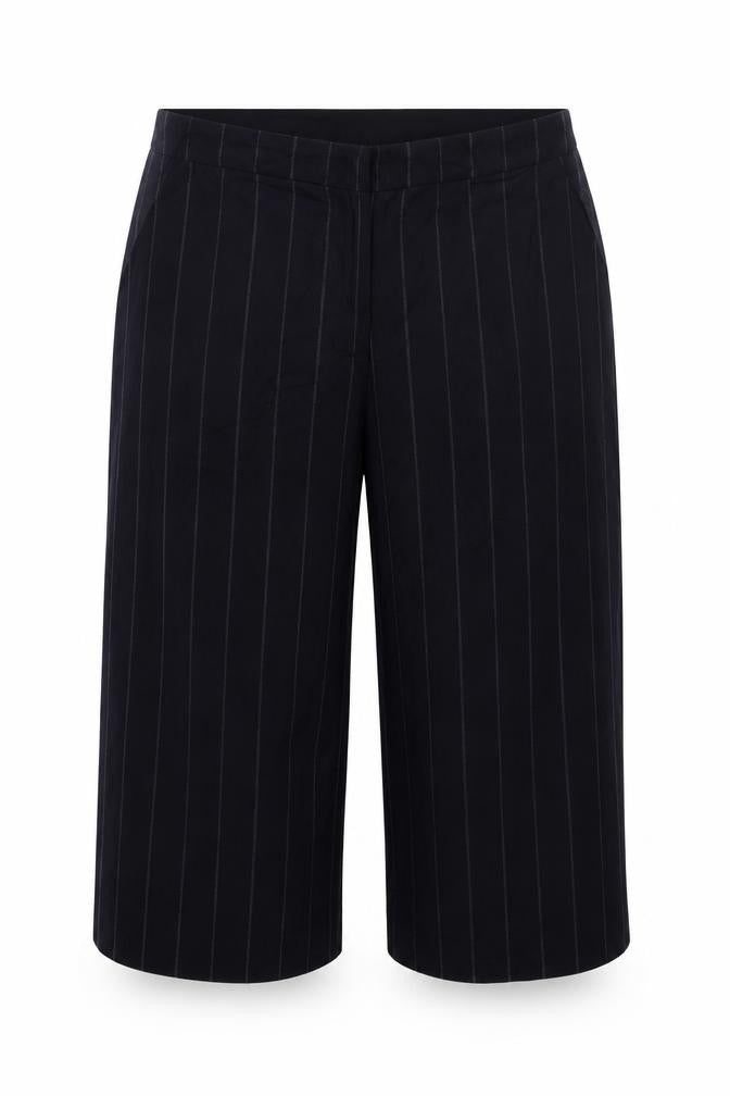 Front view of Capsule women’s blue striped cropped trousers, size UK 18