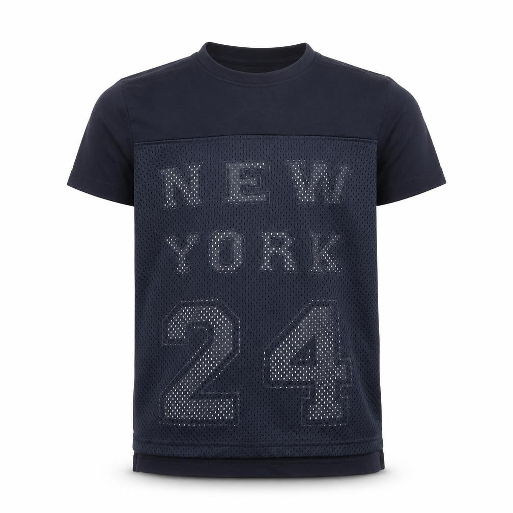 Front view of Rebel boys’ blue basic t-shirt, size 5-6, years
