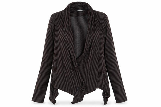 Front view of F&F women’s black striped wrap jumper, size UK 8